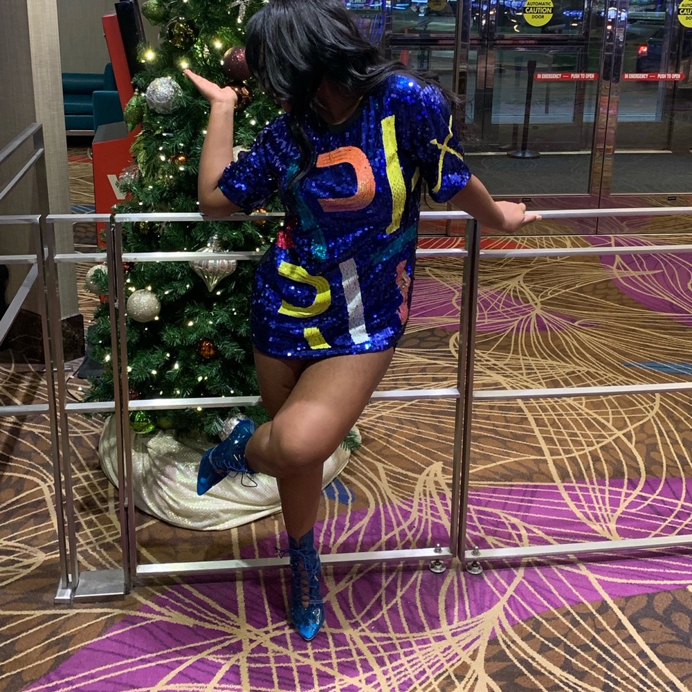 Blue Oversized  sequined shirt dress